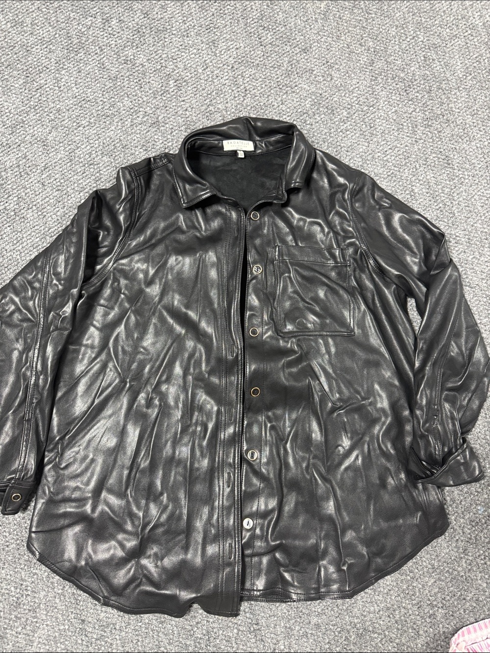 bagatelle Black Faux Leather Button Front Shirt